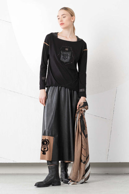 ELISA CAVALETTI leather skirt blue+black