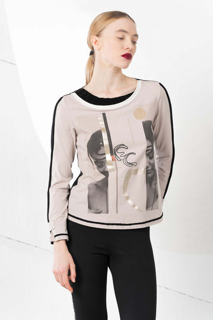 ELISA CAVALETTI Sweatshirt mit Aufdruck Weiß+Beige