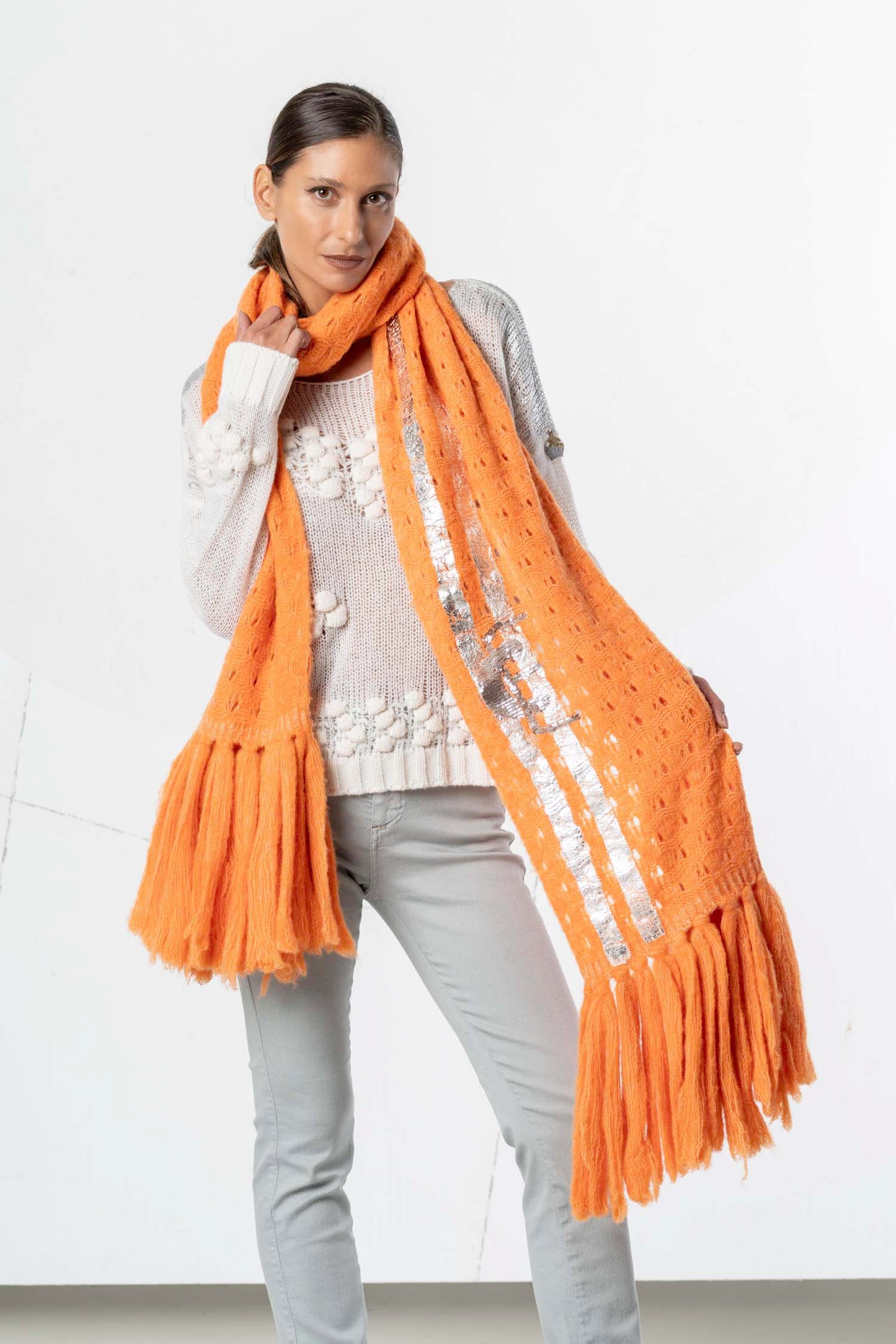 ELISA CAVALETTI Knitted Scarf Orange+White