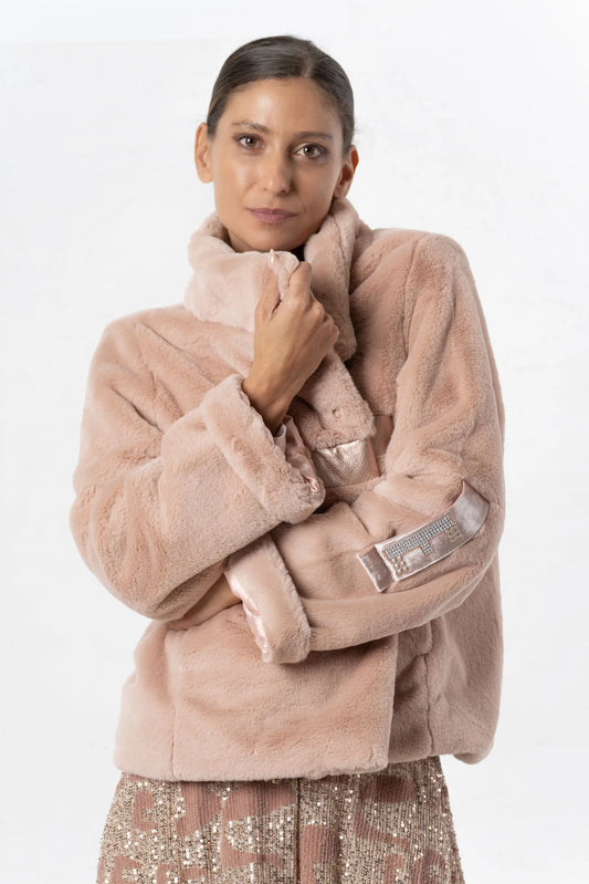 ELISA CAVALETTI fur jacket nude+beige+pink