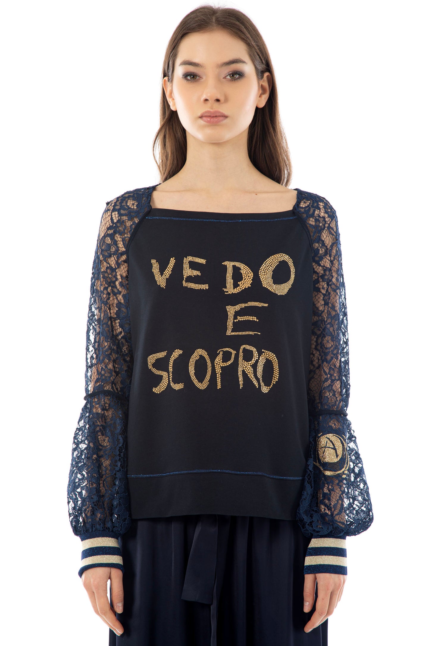 DANIELA DALLAVALLE sweatshirt with lace 